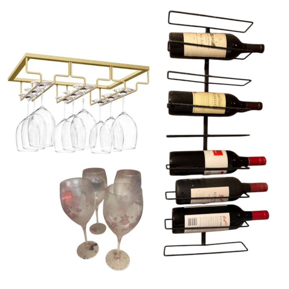Wine/Champagne bundle Wine display, wine glass rack & 4 Laurent Perrier glasses